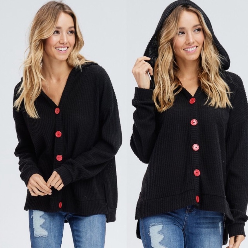 Knit Hoodie with Buttons